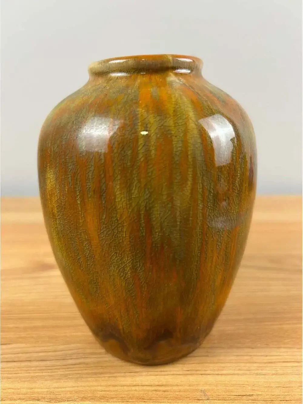 California Originals Mid Century Art Pottery Blended Green Orange Cabinet Vase